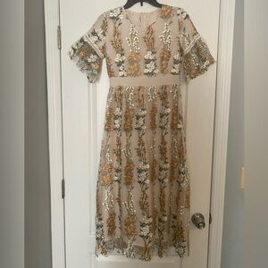 Fall Floral Embroidered Midi Dress